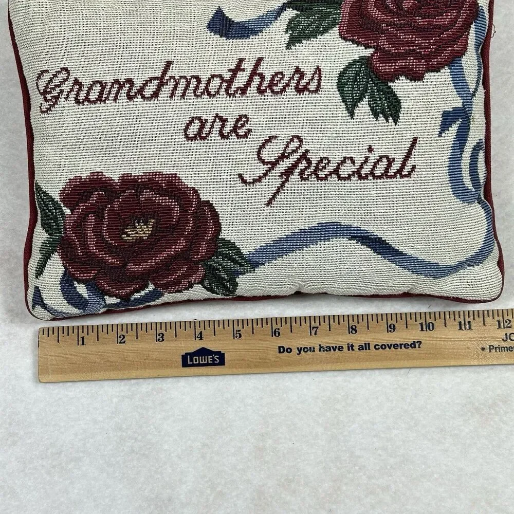 Tapestry Accent Pillow ‘Grandmothers Are Special’ Red Roses Ribbon 12 X 9 Gift
